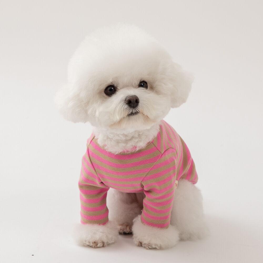 롱 슬리브 스트라이프 티셔츠 핑크