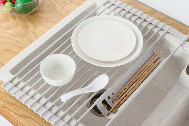 싱크대 실리콘 롤 매트 물빠짐 식기 수저 건조대 L