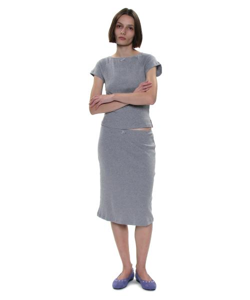 PWC 레이스 트림 아일렛 미디 스커트_멜란지