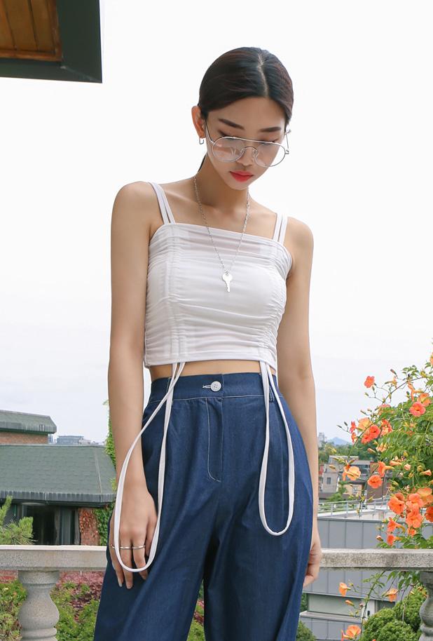 두줄 스트링 셔링 크롭나시