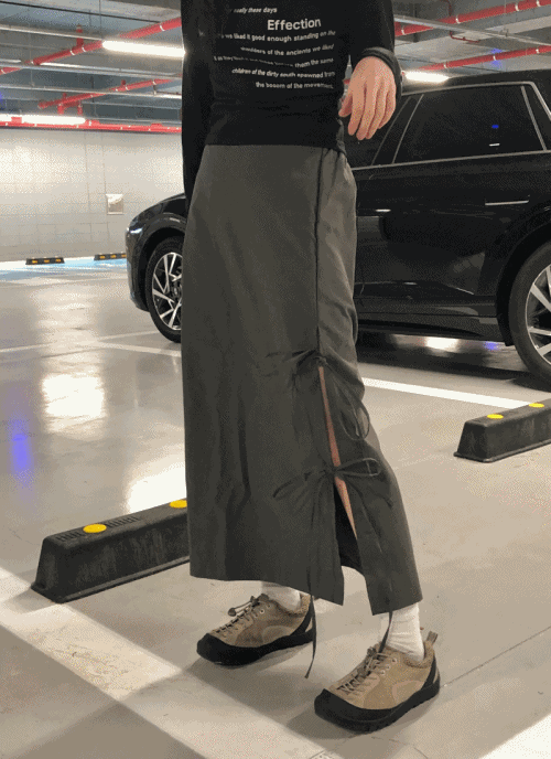 아르코이리스 Moco skirt 모코 스커트 리본 옆트임 나일론 뒷밴딩 치마