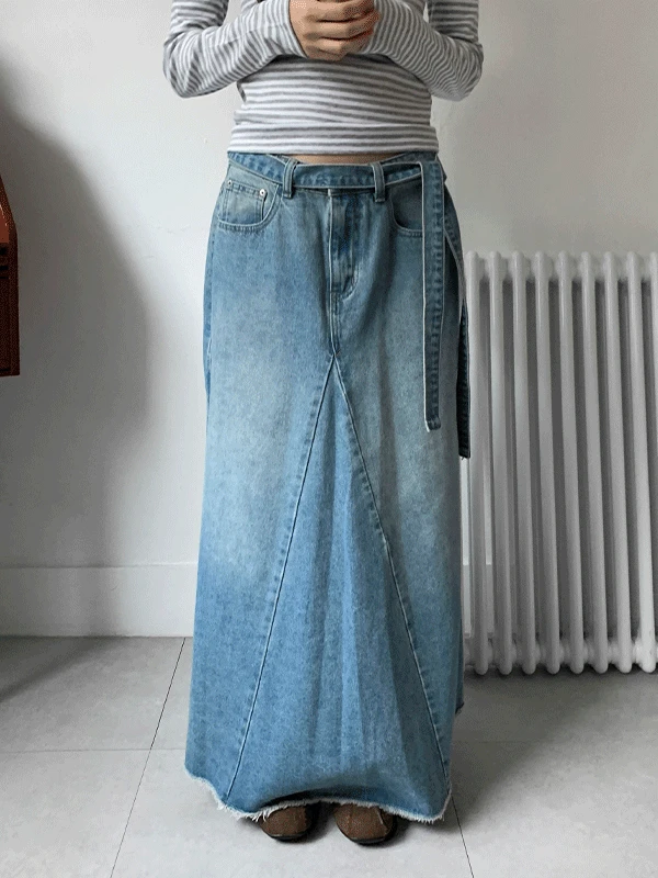 [벨트set🖤/완벽하체커버] 타루 빈티지 롱 플레어 데님 스커트 청치마 2color