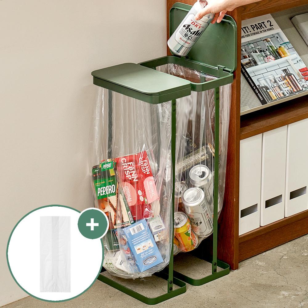 [N단독구성]1+1 레트로 가비지백 스탠드 분리수거함 슬림형 2P 세트 (+전용비닐)