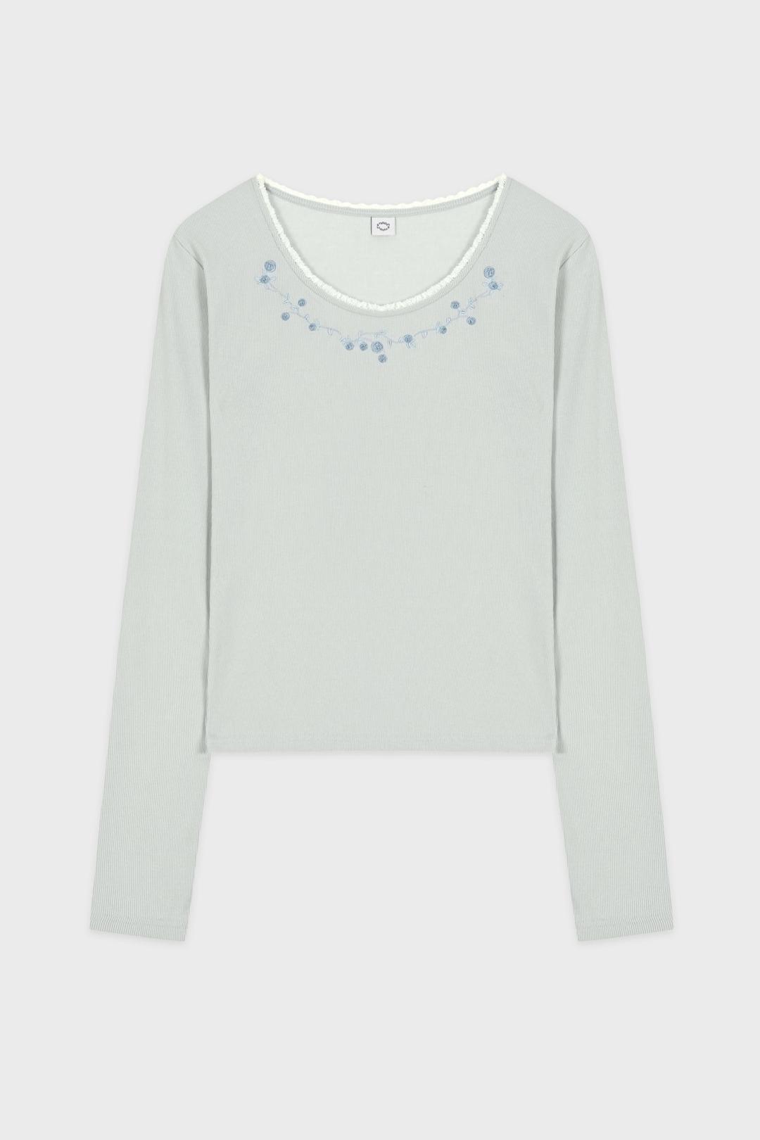 Rose Flower Slim T-Shirt (Greyish Blue)