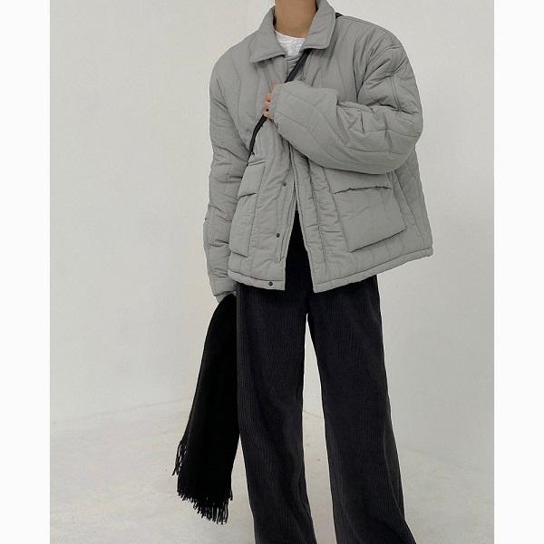 남녀공용 누빔 카라 포켓 오버핏 웰론 패딩 점퍼