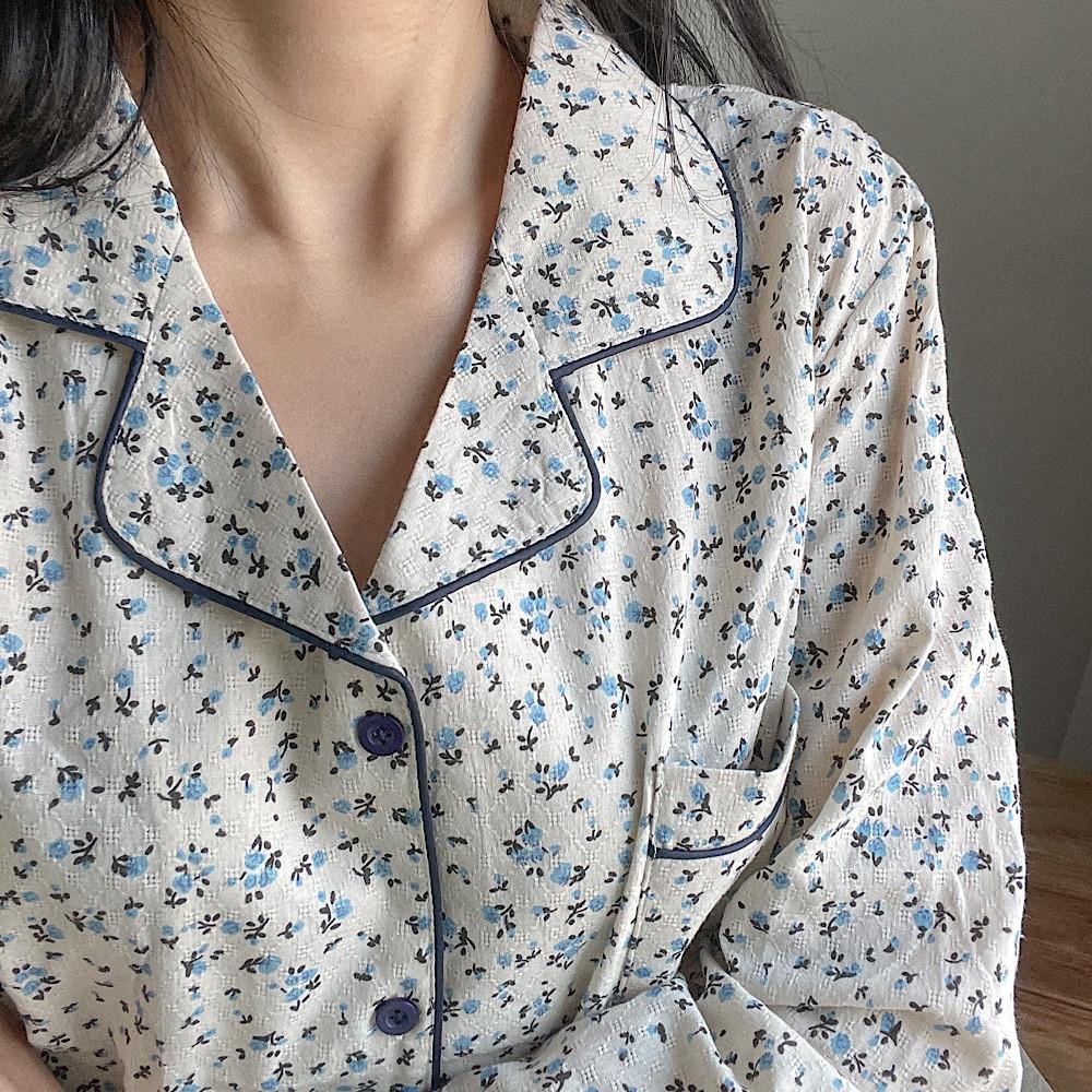 모네 봄가을 잔꽃 안개꽃 린넨 긴팔 긴소매 긴바지 잠옷 세트