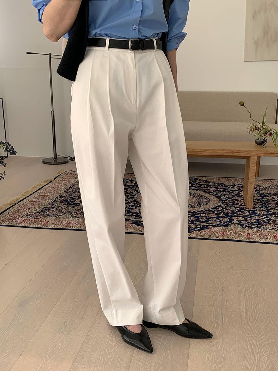 투엘 핀턱 세미와이드 간절기 코튼 슬랙스 팬츠 2color