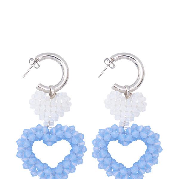 Double Heart Beads Earrings (Baby Blue)