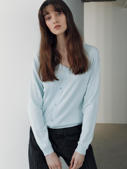 [x ESNTL] Asymmetric Spring Knit Cardigan (Light Blue)-