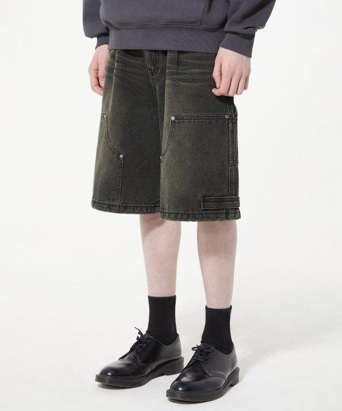 ONE TUCK CARPENTER DENIM BERMUDA PANTS [BLACK]