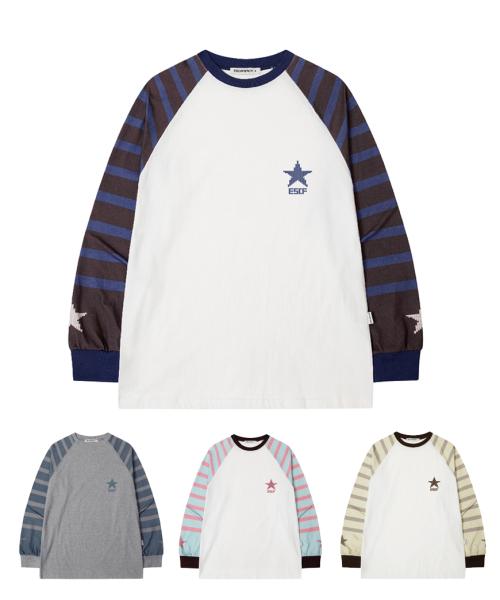 니트 스타 스트라이프 배색 오버핏 롱슬리브 [4color]