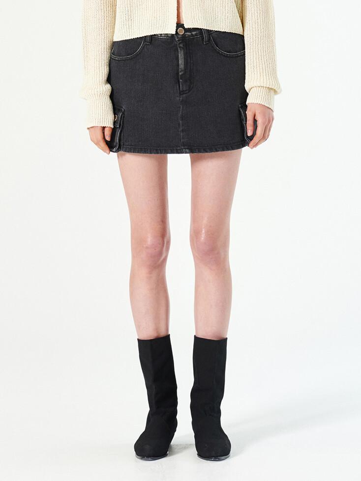 CARGO DIVIDED DENIM SKIRT (black)