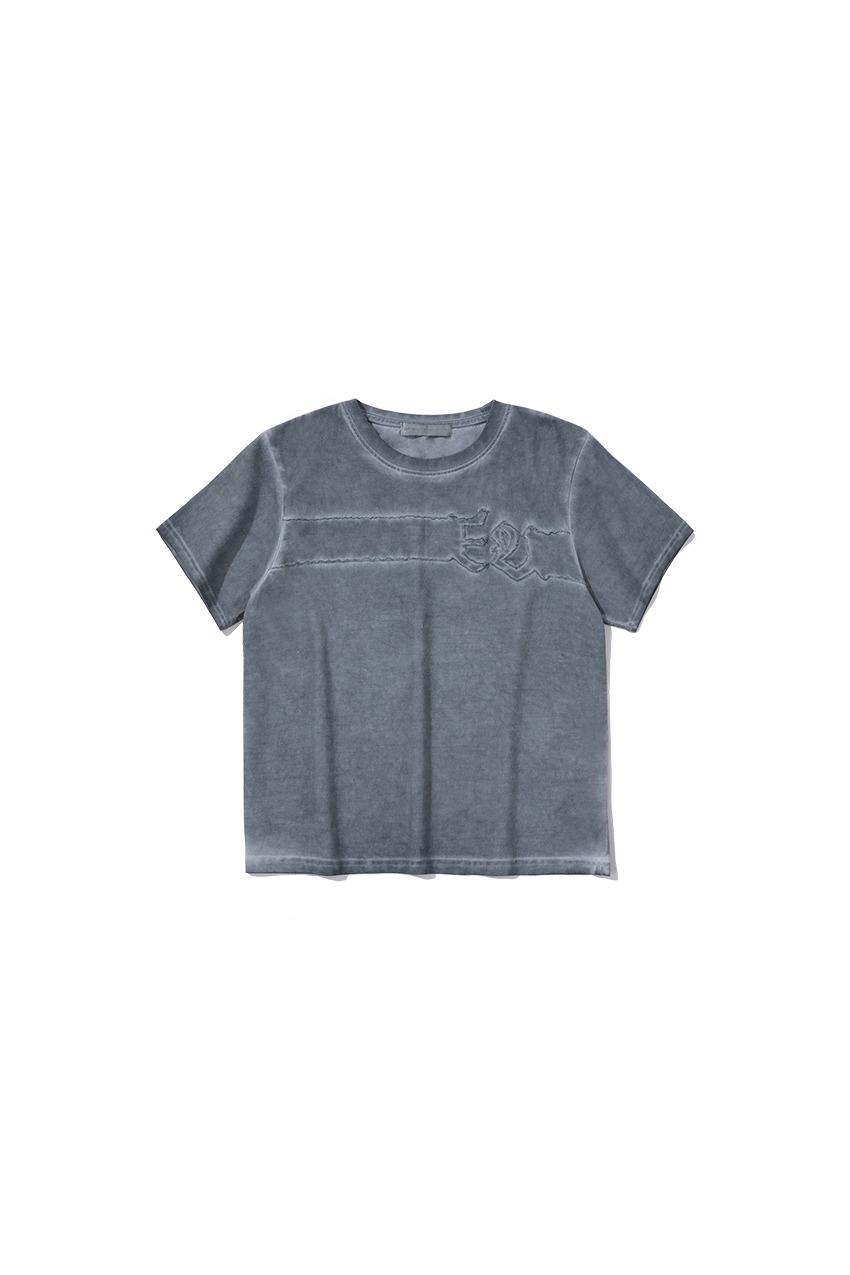 CROP LUNA WASHED SIGNATURE APPLIQUE T-SHIRT_BLUE GREY