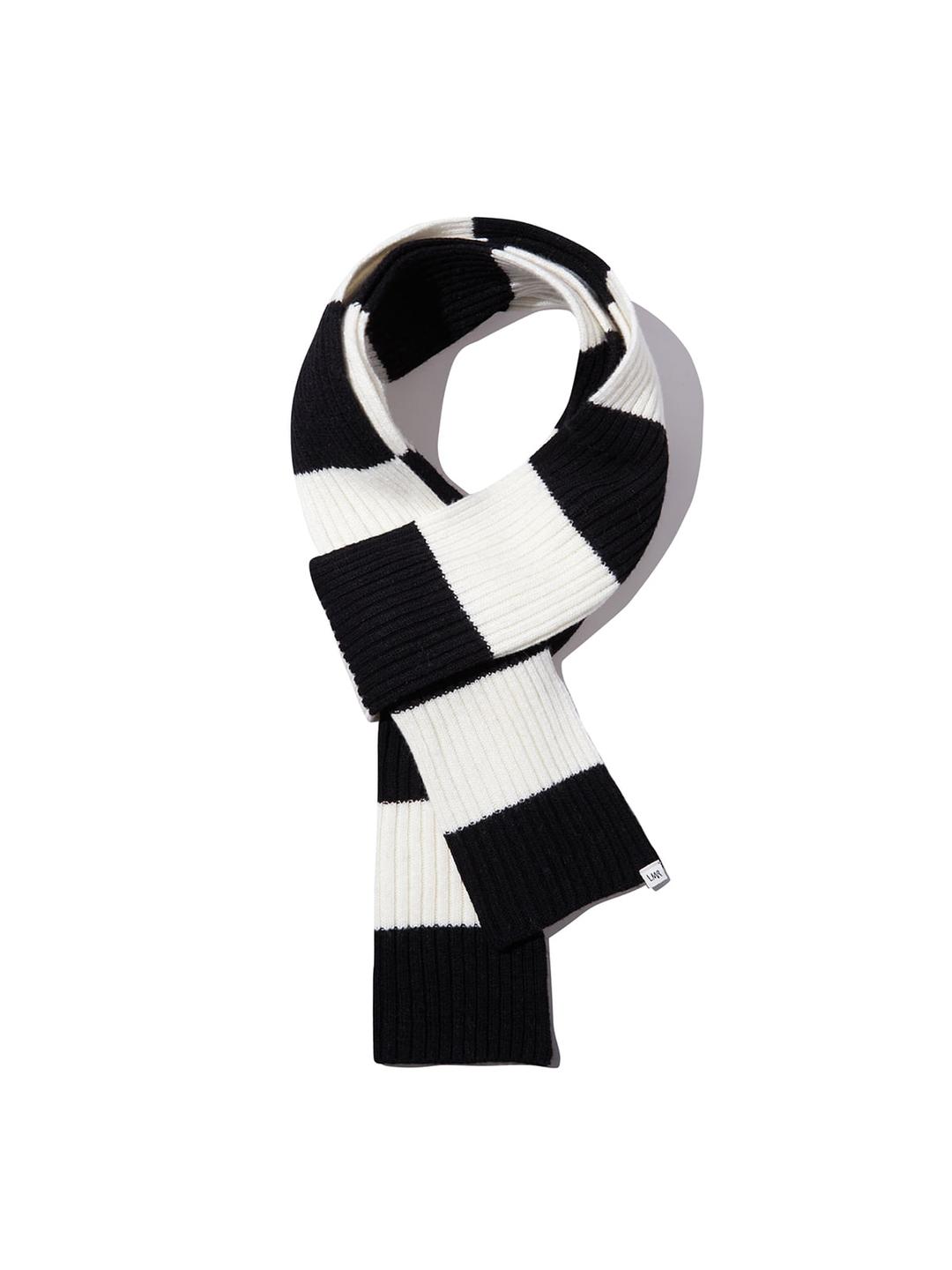 [사은품 증정] 메리노울 블럭 스트라이프 머플러 BLACK_WHITE
