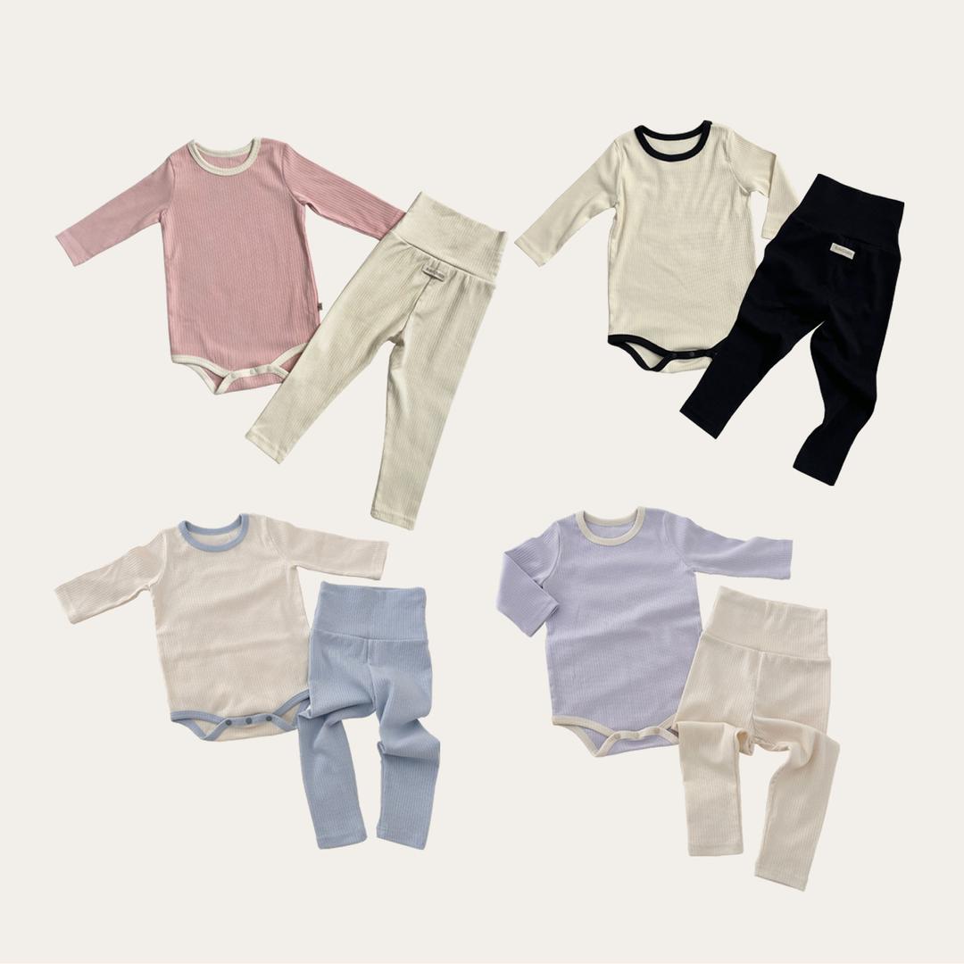 젤리 골지 베이비 수트&배앓이바지 세트