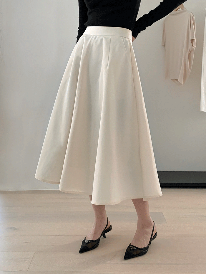 하틴 플레어 햅번 핀턱 A라인 롱 스커트 3color