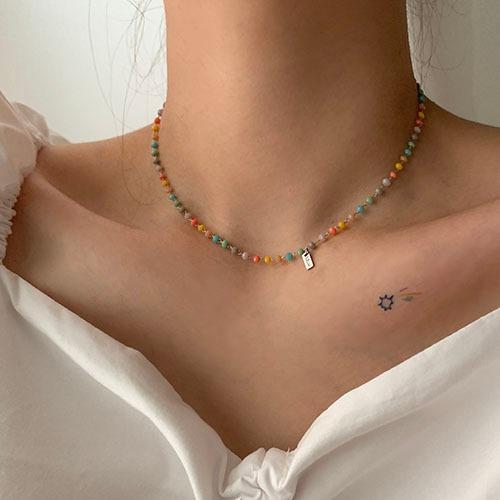 [MADE] co 써지컬스틸 컬러 크리스탈 비즈 초커 목걸이