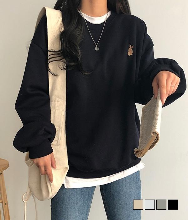 [당일출고/무료배송] 레빗 자수 기모 루즈핏 맨투맨