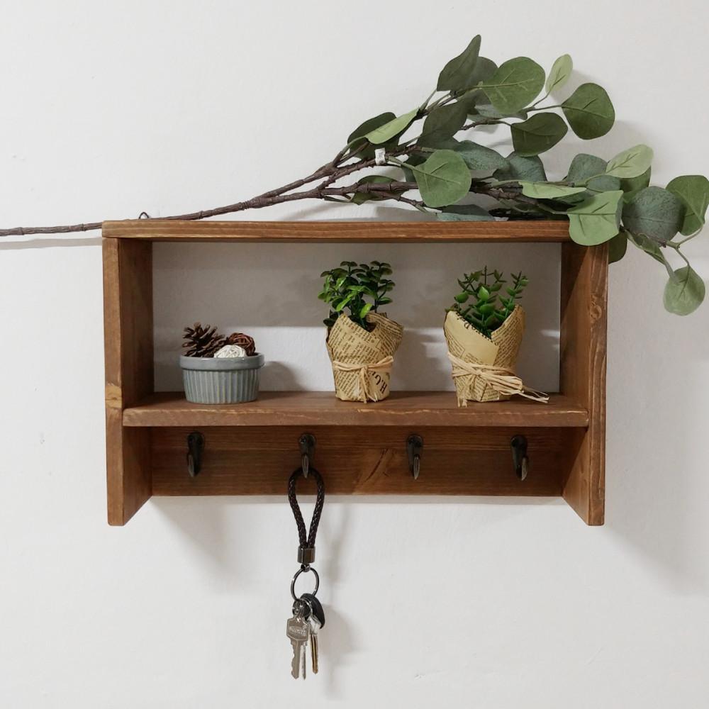 빈티지 나무 우드 원목 미니 2단 수납 거실 베란다 벽걸이 선반 벽선반 (2color)