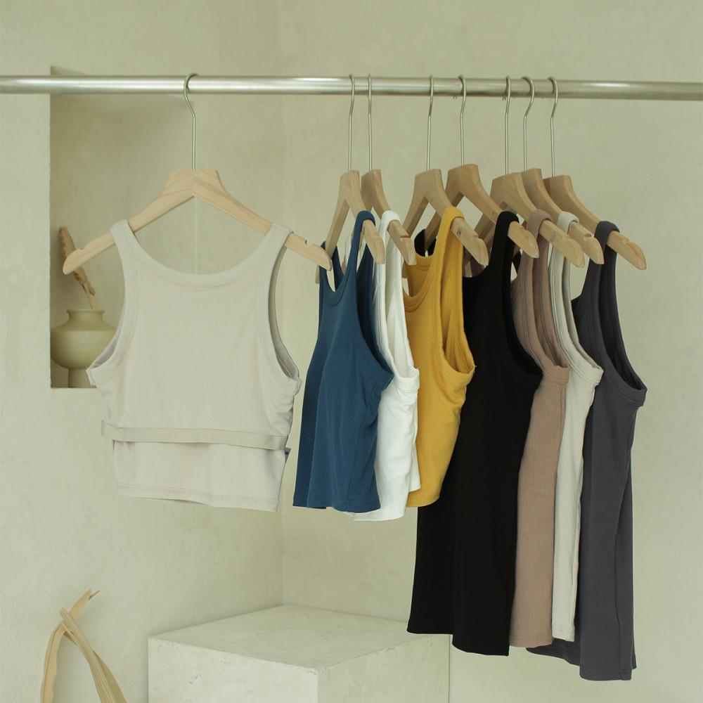 (기장선택) 골지 탱크탑 캡내장 브라탑나시 크롭 / 베이직기장 7컬러