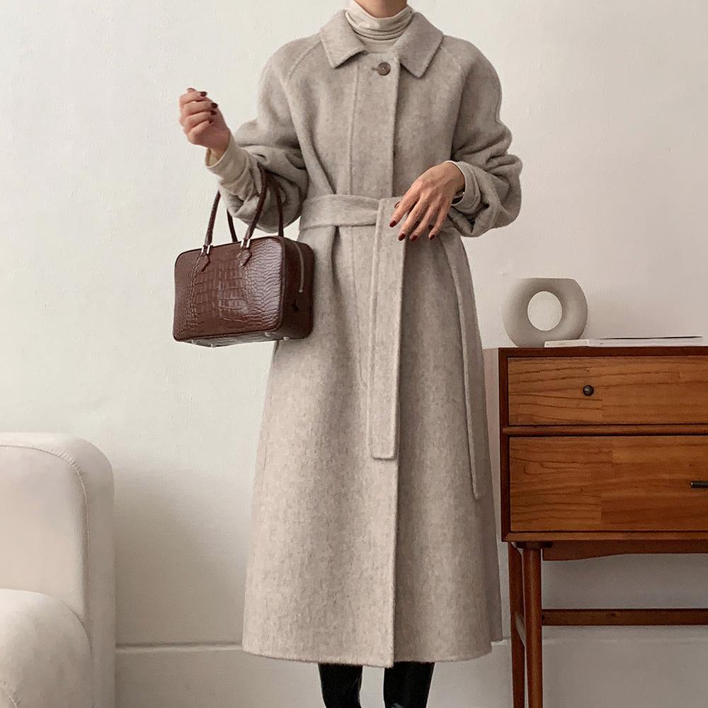 [알파카 싱글] 153cm 제작 키작녀코트 고급 핸드메이드 알파카 울 롱 코트