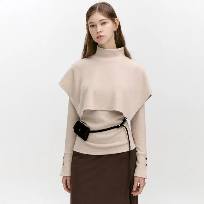 Cape Warmer T-shirts Set BEIGE