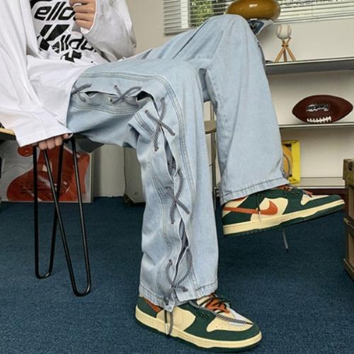Side rope strap. 2 Color denim pants (7945)
