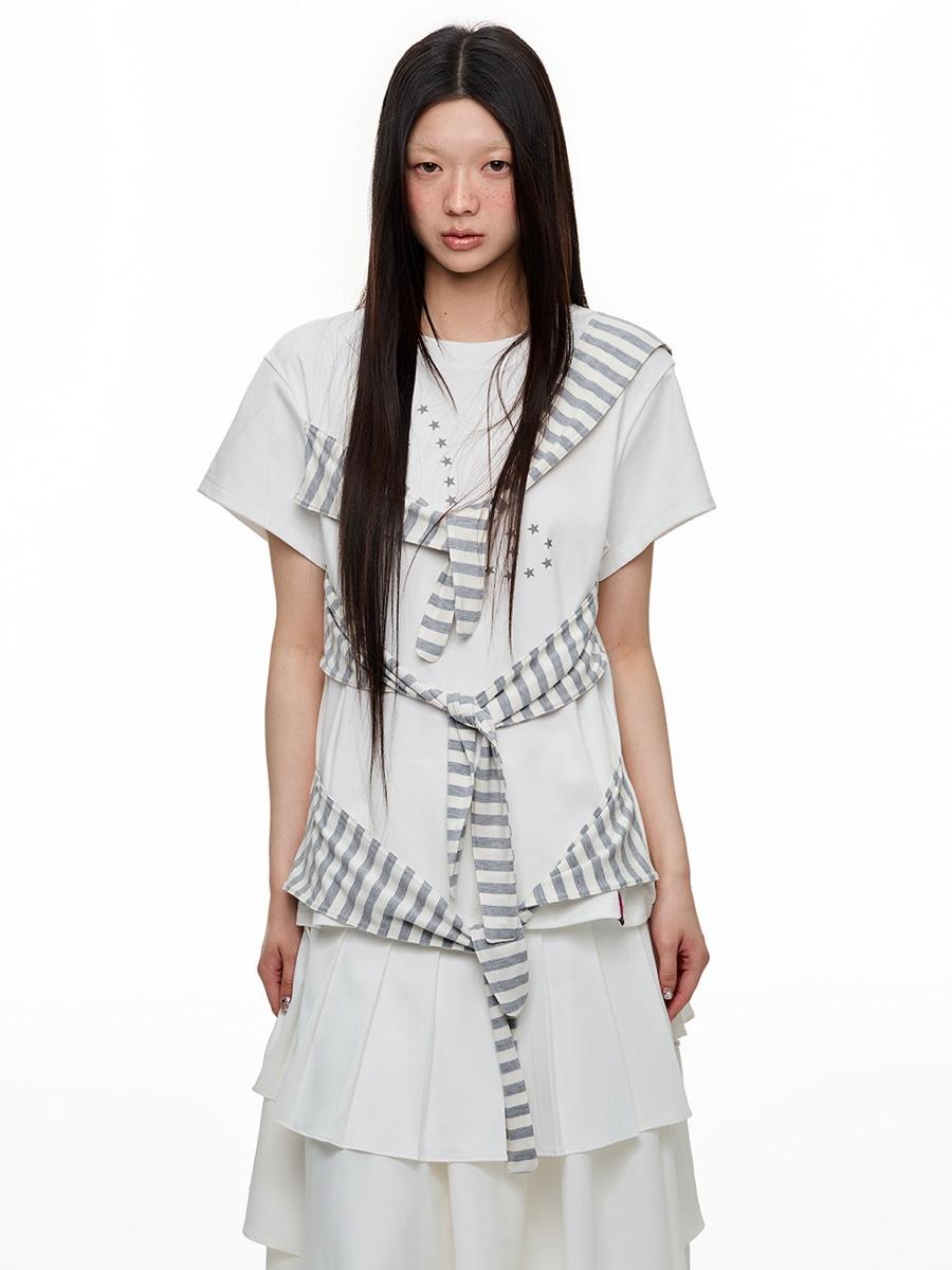 JIKOO Lazy Note Stripe T-shirt