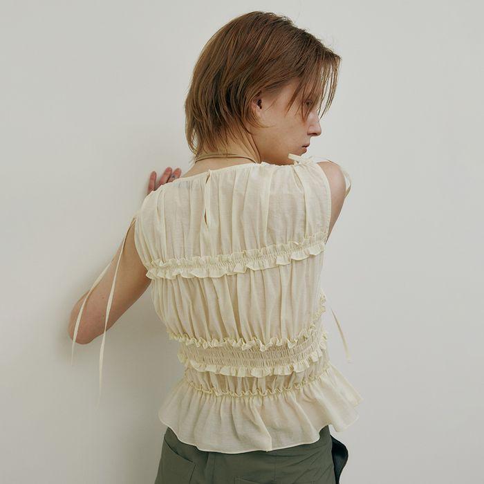 Shirring Smocking Sleeveless Blouse VW5MB127_2color