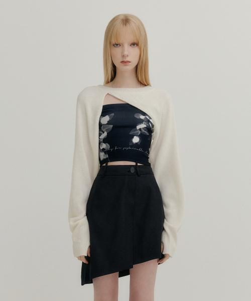 CASHMERE SIGNATURE UNBALANCE BOLERO KNIT TOP - IVORY