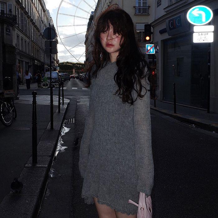wool net knit mini dress