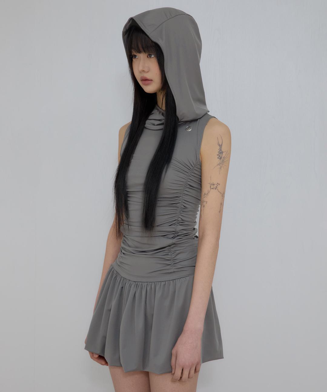 Hooded High Neck Dress (FL-155_Gray)