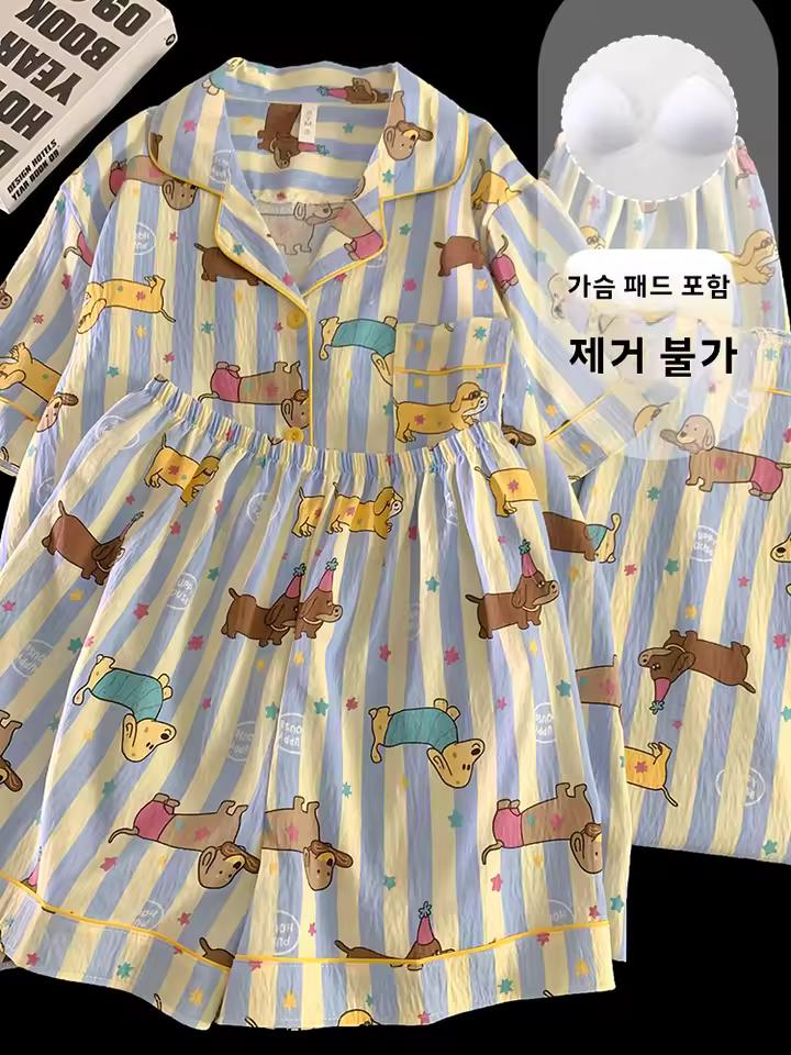 크기 큰 잠옷 여성용 여자용 순면 면 천 대형 큰 사이즈 여성용 여자용 구름 구름 모양 잠옷 수면복 잠옷 수면복 잠옷