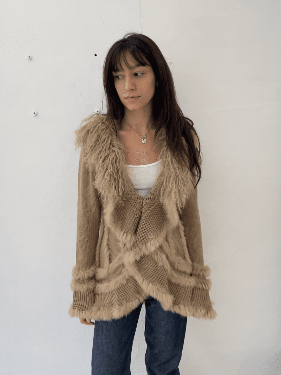 Fur knitted cardigan