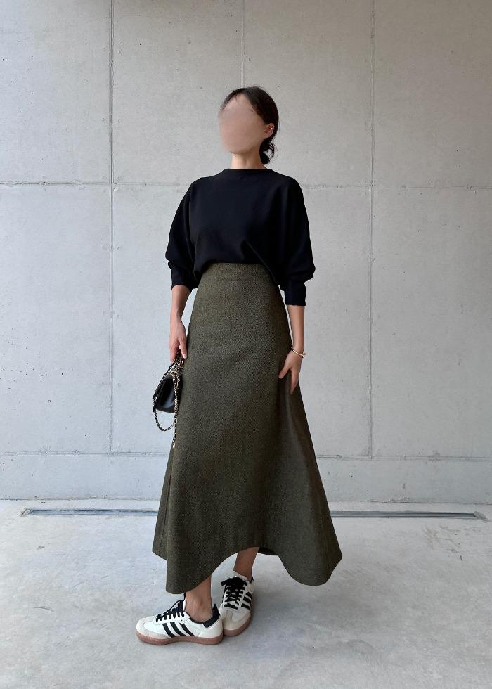 [자체제작] 웨이브 A라인 울 50 SK - [카키 / 25-27]