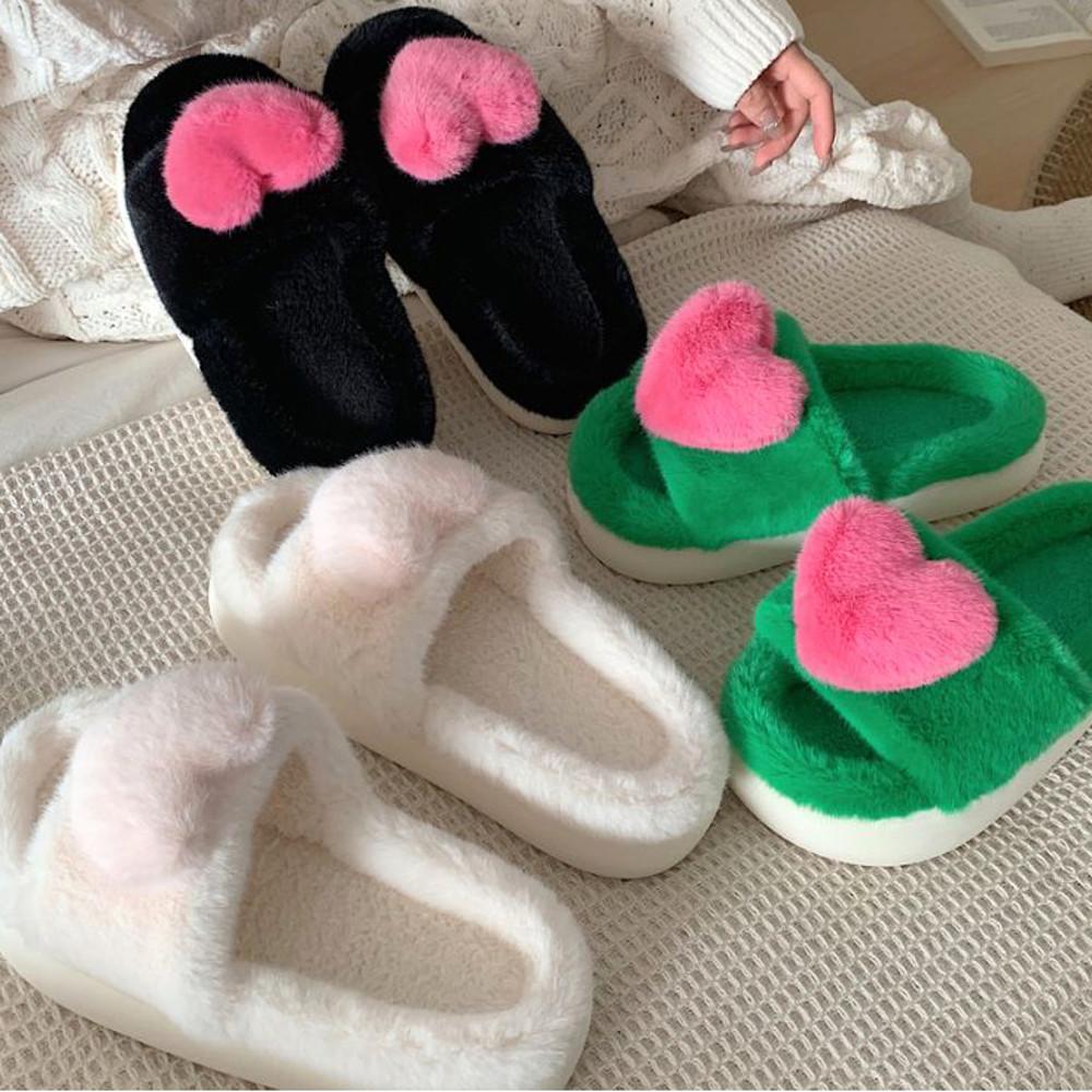 할인 하트 슬리퍼 여성 털 실내화 키높이 사무실 거실 3컬러