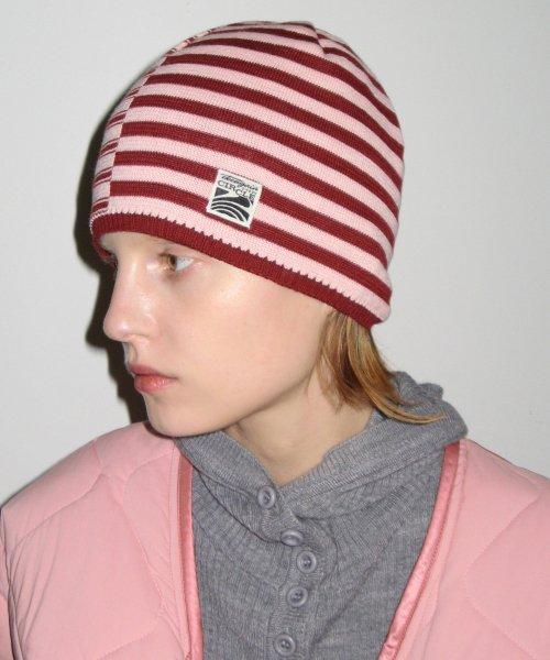 STRIPE COLOR BLOCK BEANIE (CHERRY)