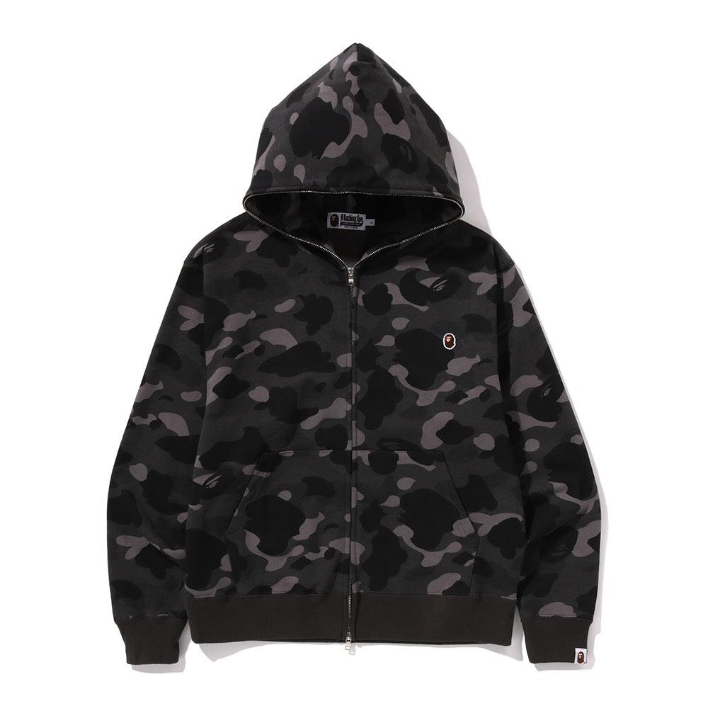 원 포인트 컬러 카모 크롭 풀 집 후드(M) BLACK