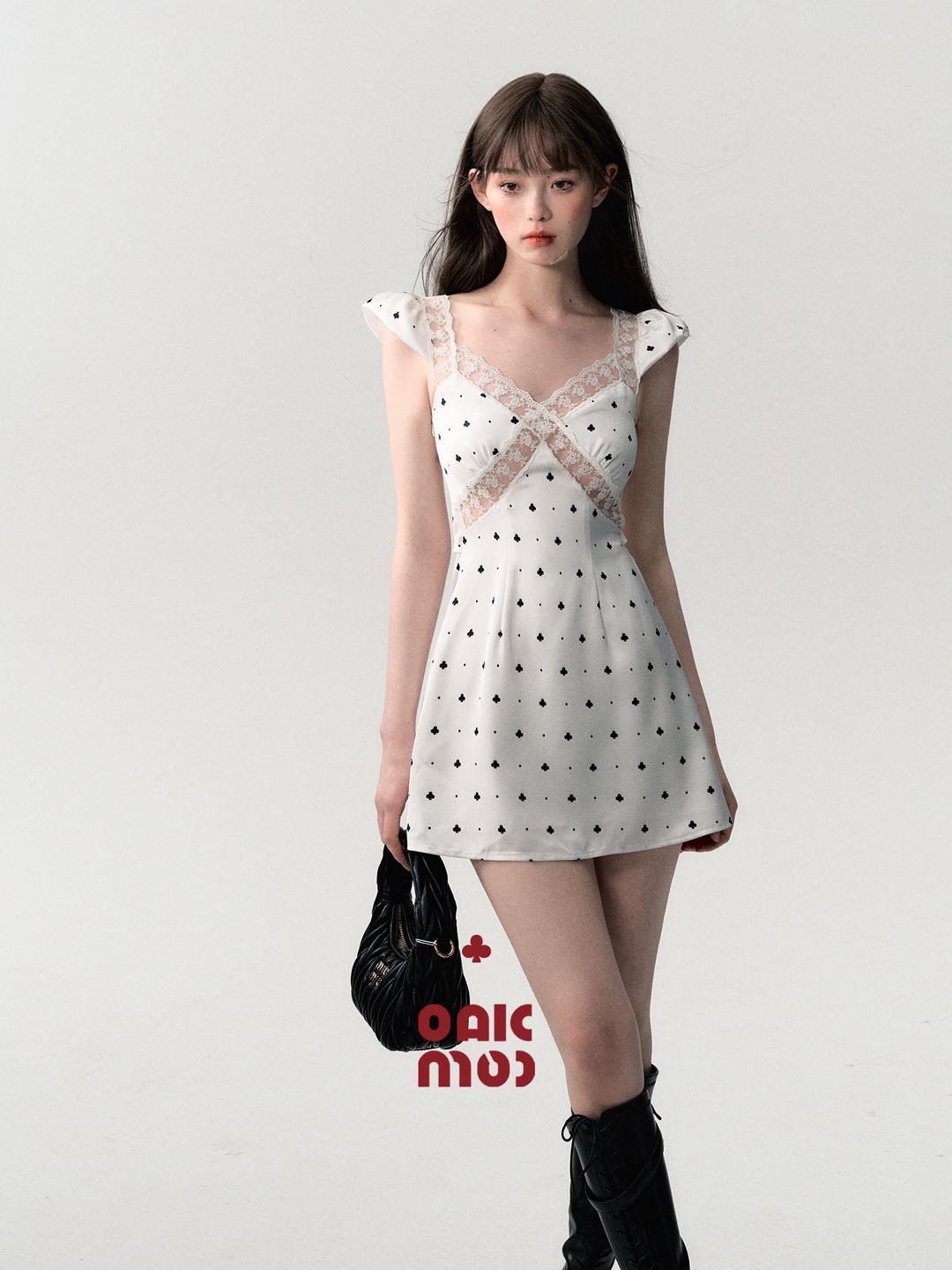 [OAK MOO] "July Flowers\" Dot Clover Dress (Short/Long)
