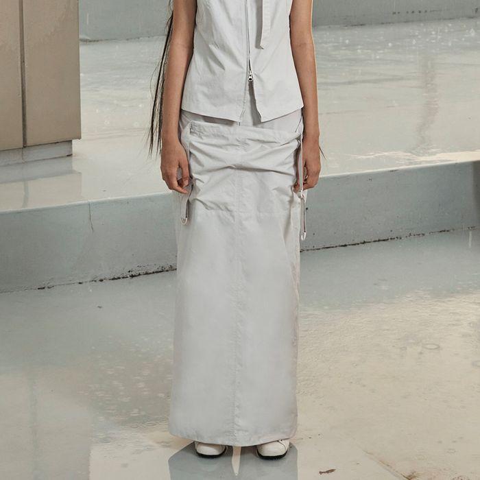 STRAP-LAYERED MAXI SKIRT (GRAY)