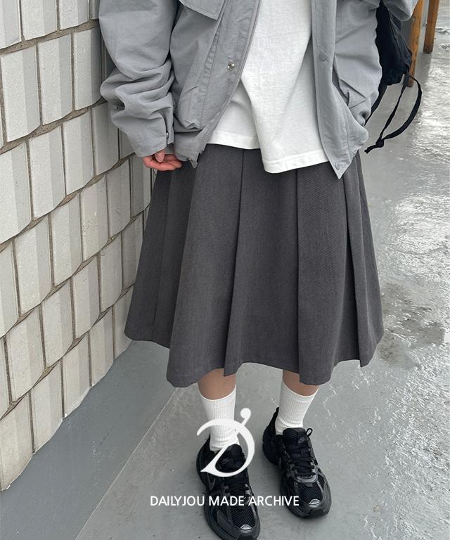 데일리쥬 [MADE] 베스니 베이직 플리츠 미디 스커트