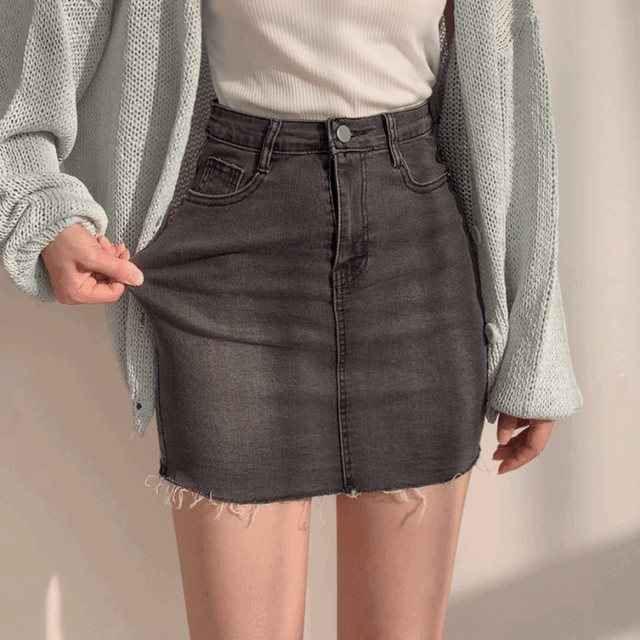 (입고완료!!/단독제작/XS제작)[스판대박!/색감굿] 모티브 스판데님 하이웨스트 H라인 청 미니스커트 ; 2color