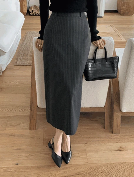 [🏆팝업1등🏆/인스타문의대폭주/망설이면품절/2천장돌파][made] 프리미엄 바넬 스트라이프 스커트(가을/간절기/신상/데일리/데일리룩/출근룩/하객룩/격식룩/데이트룩/겨울)