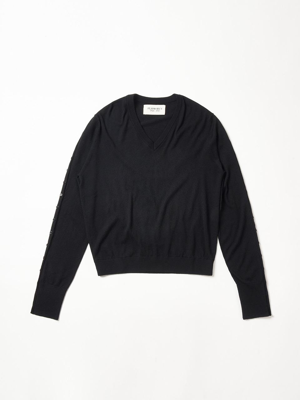 [PLZPROJECT]BUTTON V-NECK KNIT LIGHT, BLACK
