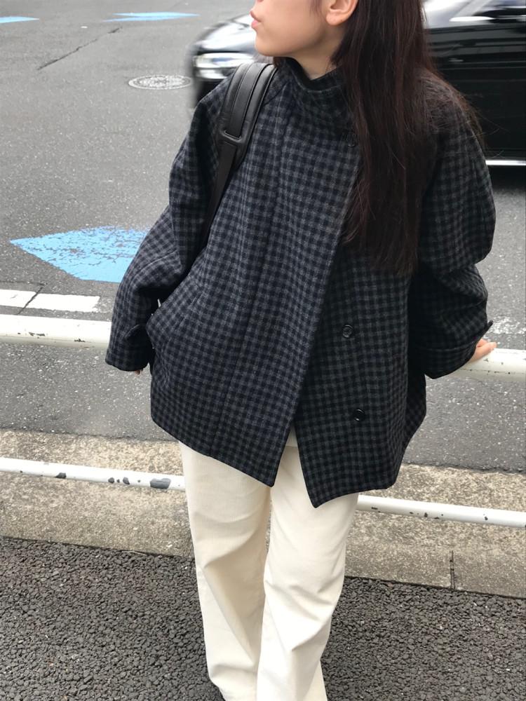 taffeta 타프타 볼드 하프 코트 하이넥 더블 체크 무지 ct (2 color)