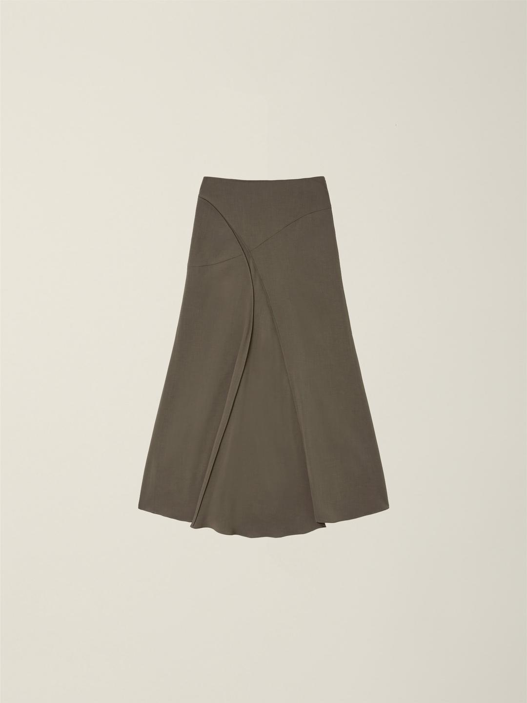OBLIQUE CUT LONG SKIRT  MODERN MOCHA