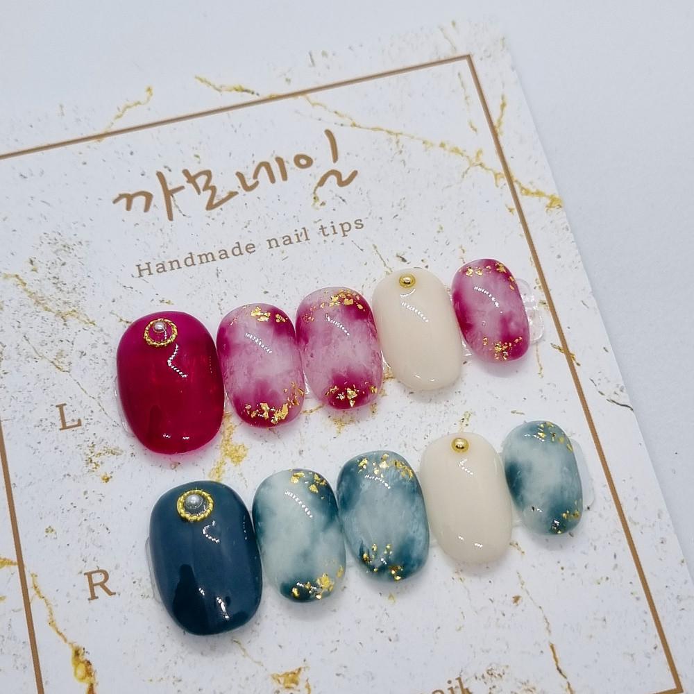 (2 color)가을 무드 마블 수제네일팁