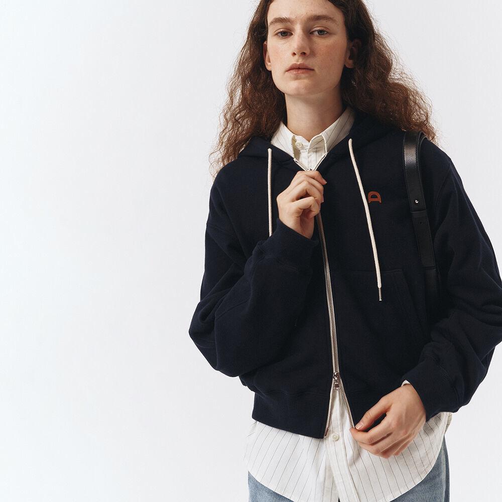 UNISEX LEATHER LOGO ZIP-UP HOODIE FRENCH NAVY_UDTS3C108N2