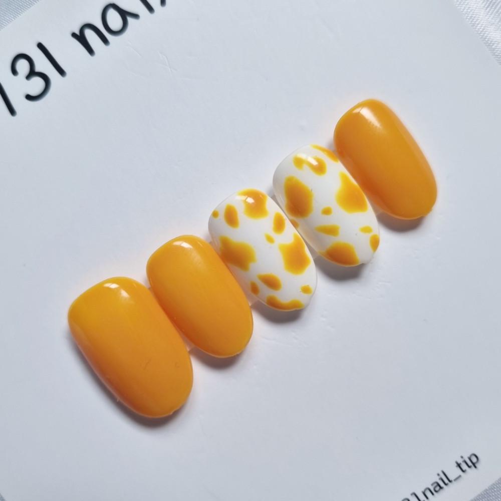 노랑 얼룩 수제 네일팁 데일리 네일아트 셀프네일 귀여운네일 키치네일 얼룩무늬