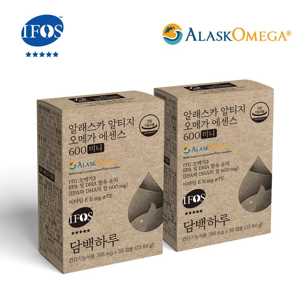 담백하루 알래스카 알티지오메가 에센스 600 미니 60캡슐 2개월 2박스 비타민E 11mg